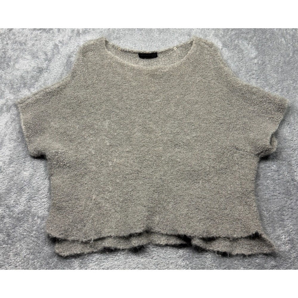 Fabiana Filippi Alpaca Mohair Knit Sweater Womens L Gray Short Sleeve Fuzzy